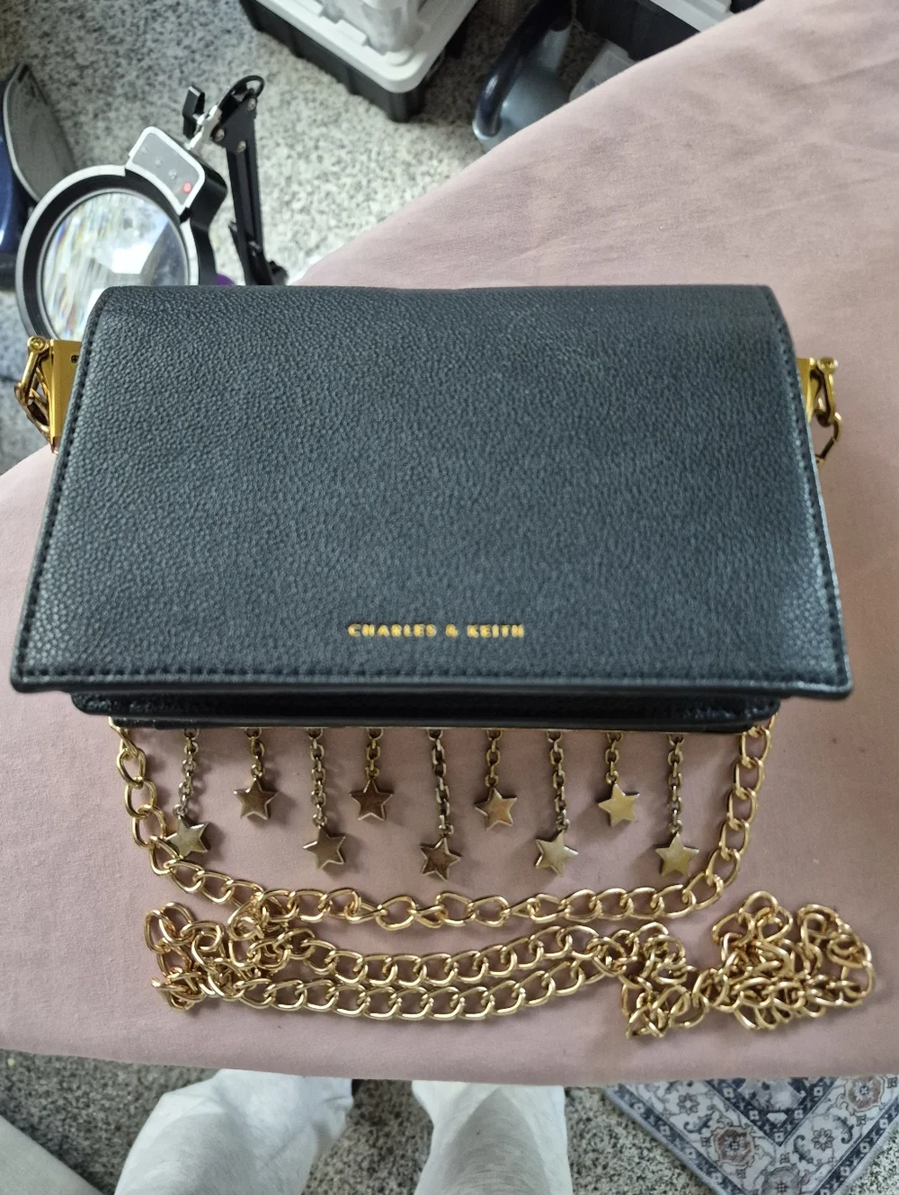 Charles and Keith deep blue star Gold Chain Crossbody Shoulder Jag